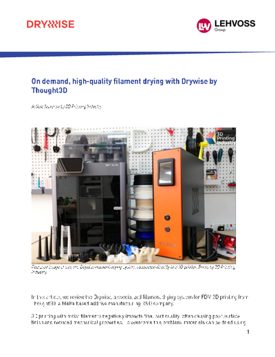 On demand, high-quality filament drying with Drywise by Thought3D